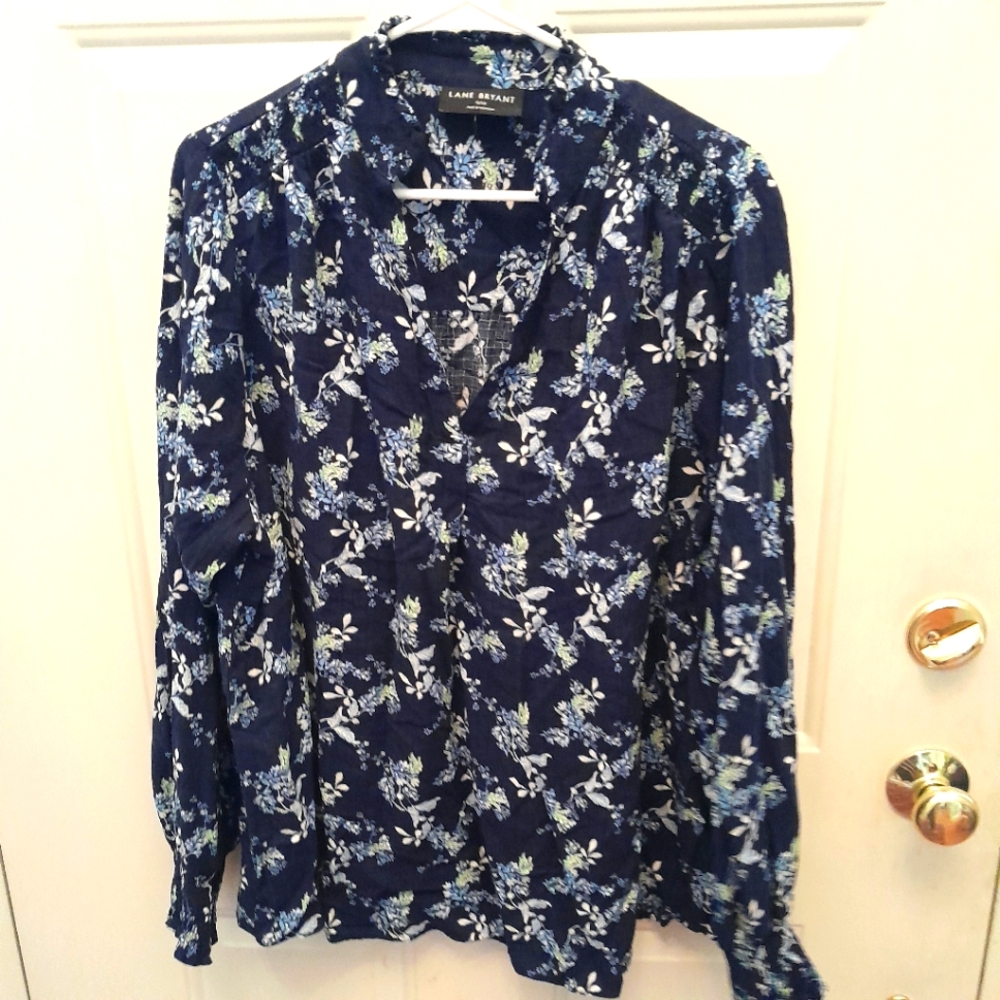 Lane Bryant Dark Navy Floral Smocked Career Blouse, 18/20